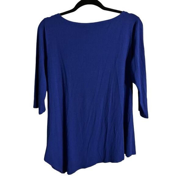 Eileen Fisher Scoop Neck 3/4 Sleeve Asymmetrical Hem Top | Medium - Picture 3 of 6